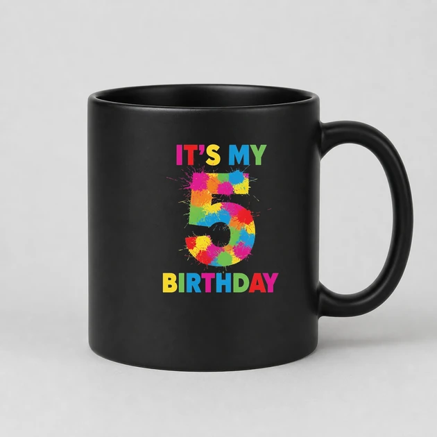 5Th Birthday Paint Splashes Art 5 Year Old Boys Girls on black Mugs