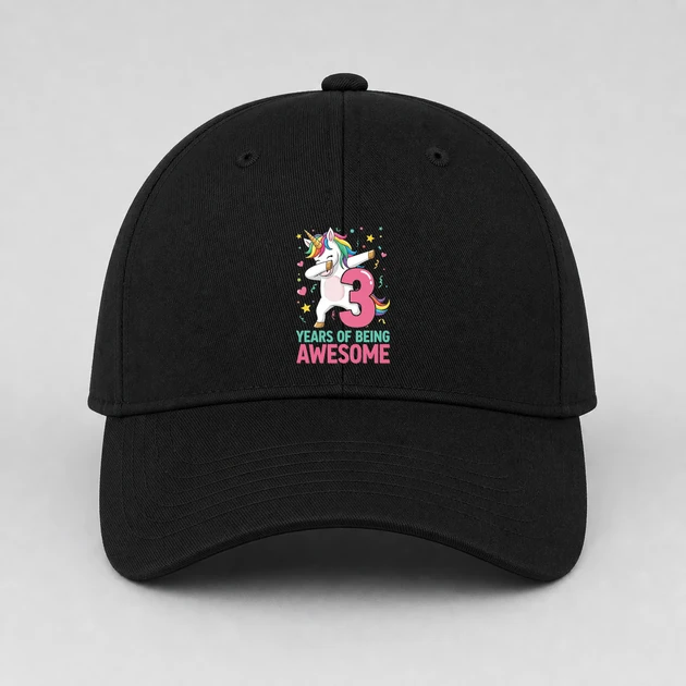 3 Years Old Unicorn Flossing on black Hats
