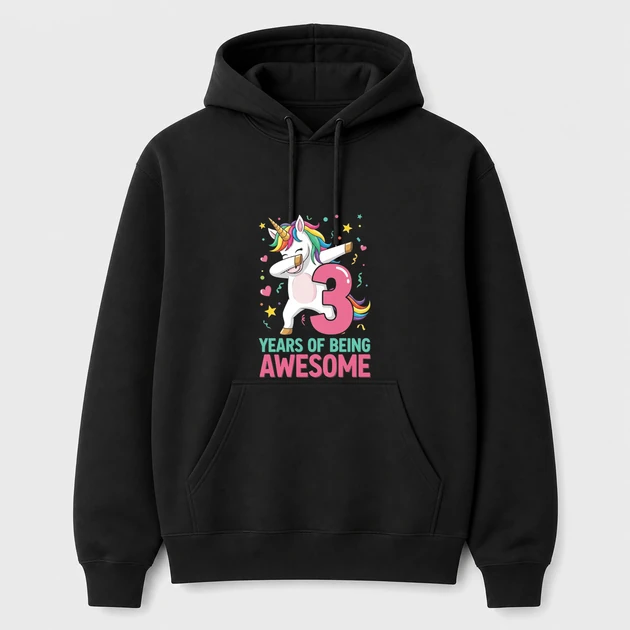 3 Years Old Unicorn Flossing on black Hoodies