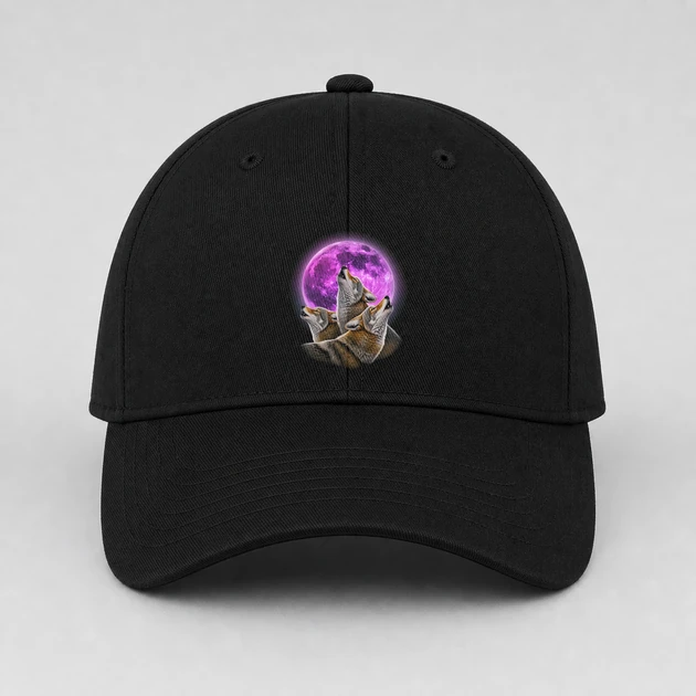 3 Coyote Howling At The Moon on black Hats