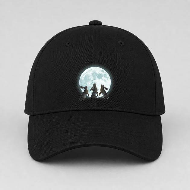 3 Hares Howling At The Moon on black Hats