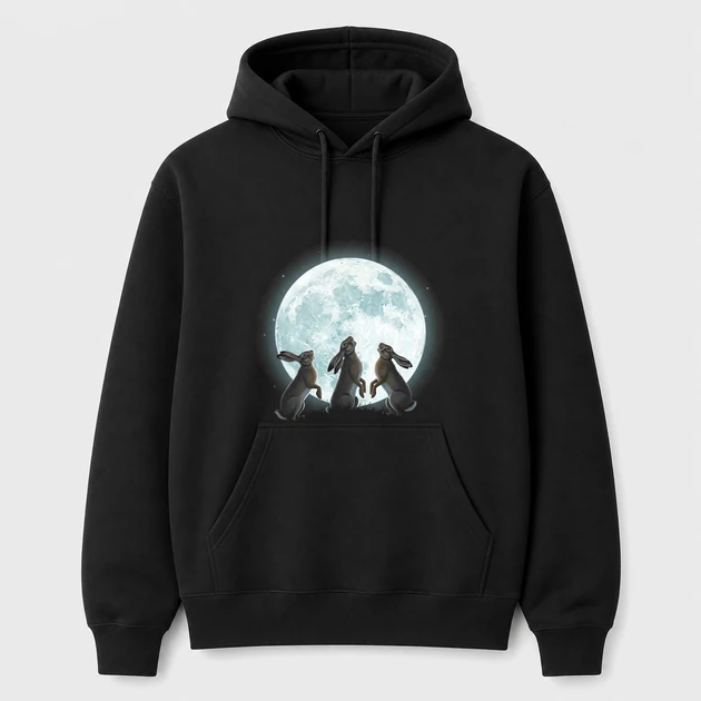 3 Hares Howling At The Moon on black Hoodies