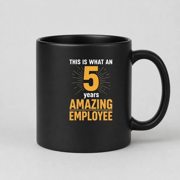 5Th Work Anniversary on black Mugs