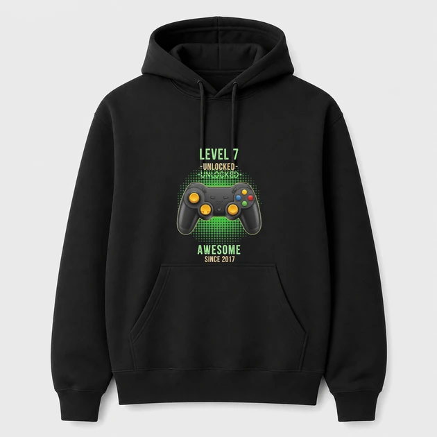 7Th Birthday Gamer on black Hoodies