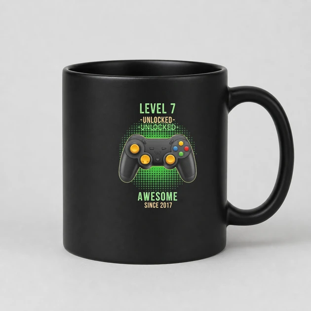 7Th Birthday Gamer on black Mugs
