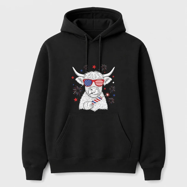 4Th July Heifer on black Hoodies
