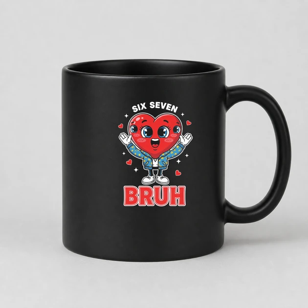 6 7 Heart Meme on black Mugs