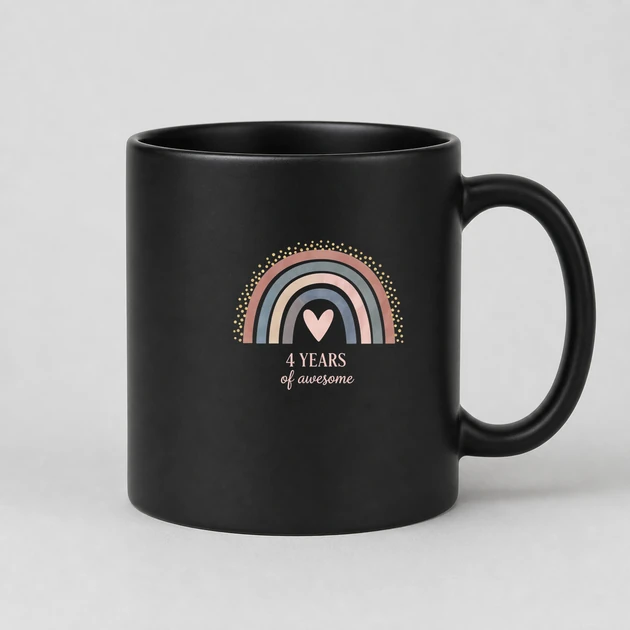 4 Years Of Awesome on black Mugs