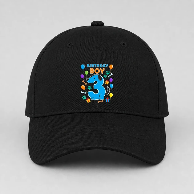 3Rd Birthday Boy Blue Dog on black Hats