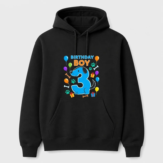 3Rd Birthday Boy Blue Dog on black Hoodies