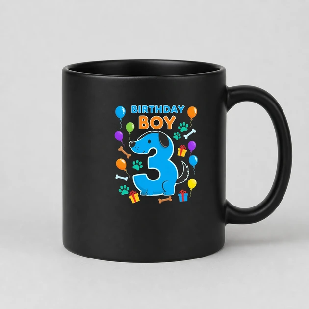 3Rd Birthday Boy Blue Dog on black Mugs
