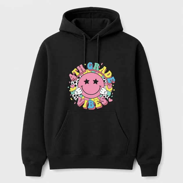 4Th Grade Vibes on black Hoodies