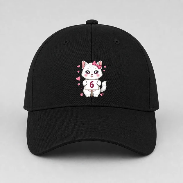 6Th Birthday Kitten on black Hats