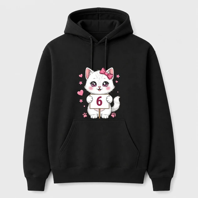 6Th Birthday Kitten on black Hoodies