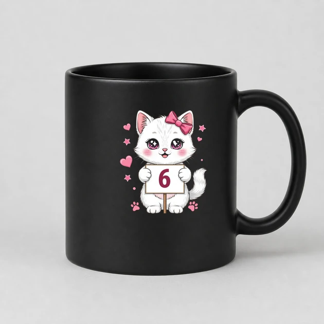 6Th Birthday Kitten on black Mugs